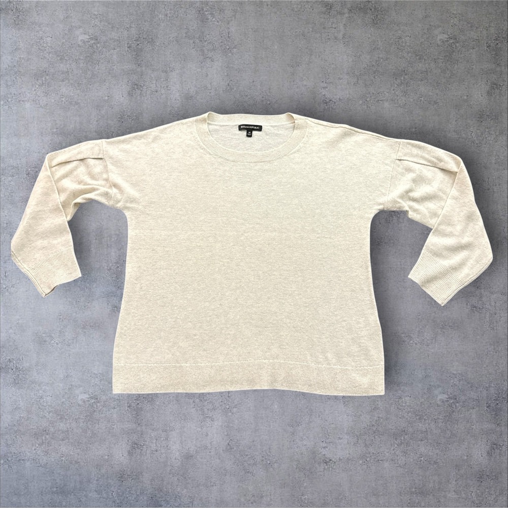 Banana Republic Cosy Rounded Sweater Womens Medium Oatmeal Merino Cashmere Blend